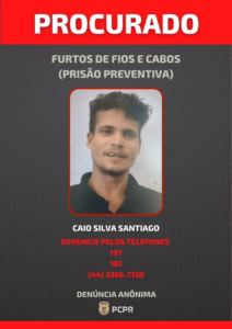 PCPR divulga foto de foragido por furtos de fios e cabos