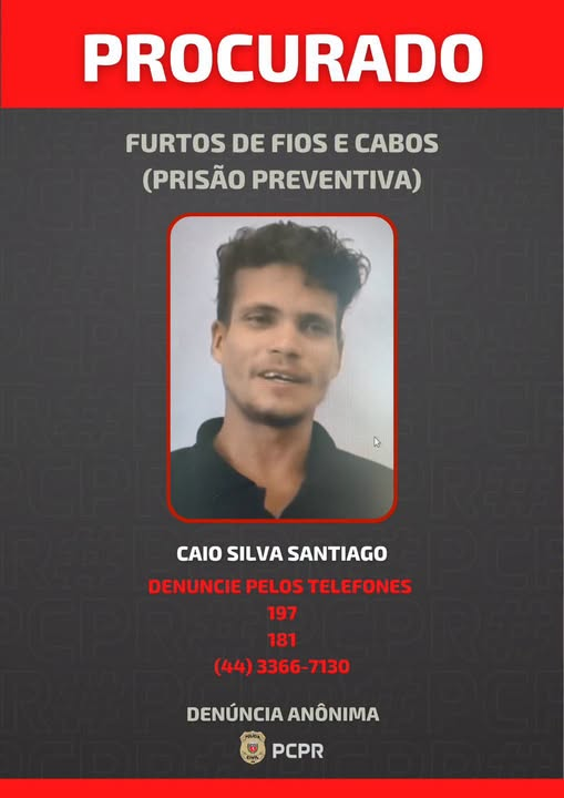 PCPR divulga foto de foragido por furtos de fios e cabos